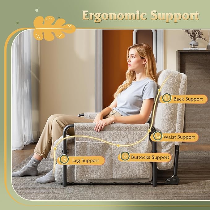 WLIVE Futon Sofa Bed Couch with Adjustable Backrest, Bean Bag Chairs for Adults, Floor Couch with Armrest, Pillow, Low Profile Floor Seating for Living Room, Reading, Bedroom, Single, Beige