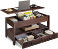 WLIVE Coffee Table, Lift Top Coffee Table with 2 Drawers, Large Hidden Compartment and Open Storage Shelf, Lift Tabletop, Dining Table for Living Room, Espresso