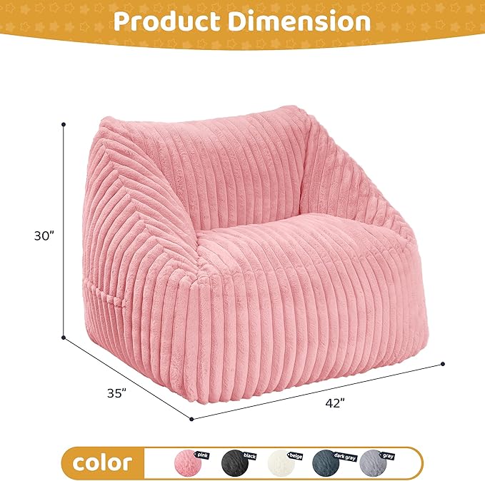HABUTWAY Bean Bag Chair, Giant Bean Bag Chairs for Adults and Kids, Bean Bag Sofa, Lazy Floor Sofa, Faux Fur Beanbag Chair with Armrests for Living Room Bedroom (Pink)