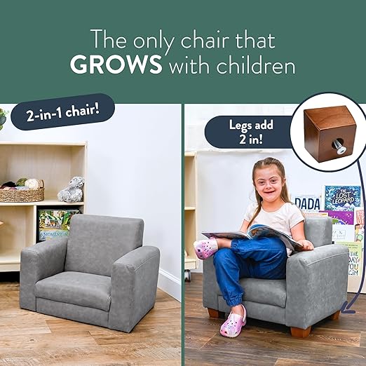 Children's Factory As We Grow Modern Kids Sofa, Flexible Seating for Classroom Elementary, Adjustible Kids Couch for Playrooms and Daycares, Faux Distressed Leather Gray