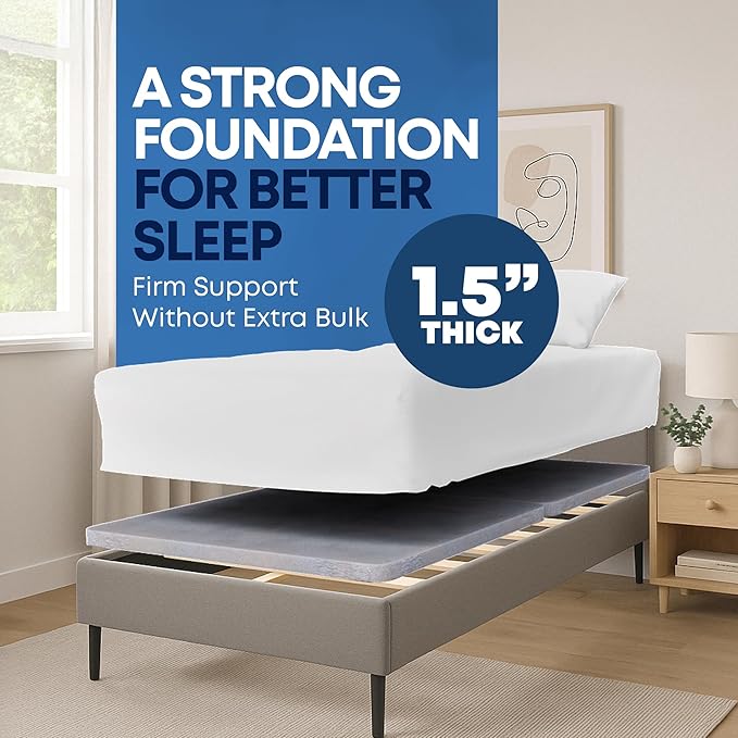 Greaton, Premium 38mm Split Wood Bunkie Board Twin XL Size Bed - 2-Piece Under Mattress Support Board, Fully Assembled, Fabric Ventilation Cover - Replaces Wooden Slats or Box Spring for Bed Frames