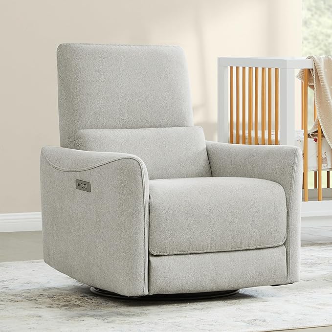 CHITA Oversized Power Recliner Chair Swivel Glider for Big and Tall, FSC Certified Living Room Nursery Rocking Chair with Lumbar Support, Dove Grey