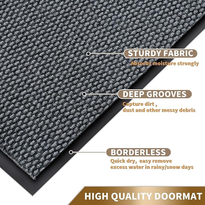 Yimobra Doormat Outdoor Indoor Entrance 47 x 24, All-Season All-Weather Front Door Mat, 100% Waterproof Welcome Matt for Floor Garage Outside Entry, Stain and Fade Resistant,Grey