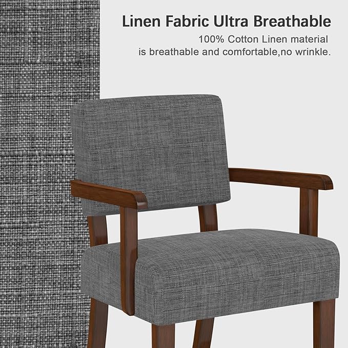 FAGAGA Accent Chair,Armchairs with Solid Wood Frame and Legs,Upholstered Reading Leisure Chair for Bedroom,Office,Waiting Room (Linen, Gray, One Chair)