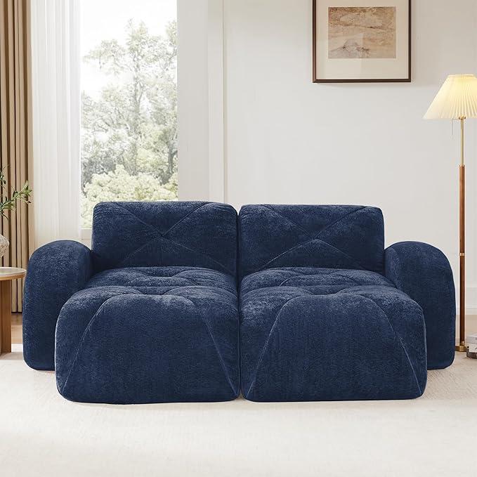 Modular Sectional Sofa with Free Combination,Boneless Floor Couch for Small Spaces, Living Room & Lounge,Velvet 2-Seater Sectional Couch with 2 Ottomans,No Assembly Needed