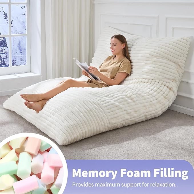 Hobestluk 3 in 1 Bean Bag Chair Giant Bean Bag Chairs Convertible Bean Bag Floor Cushion with Machine Washable Cover, Beanbag Chairs for Adult (White)