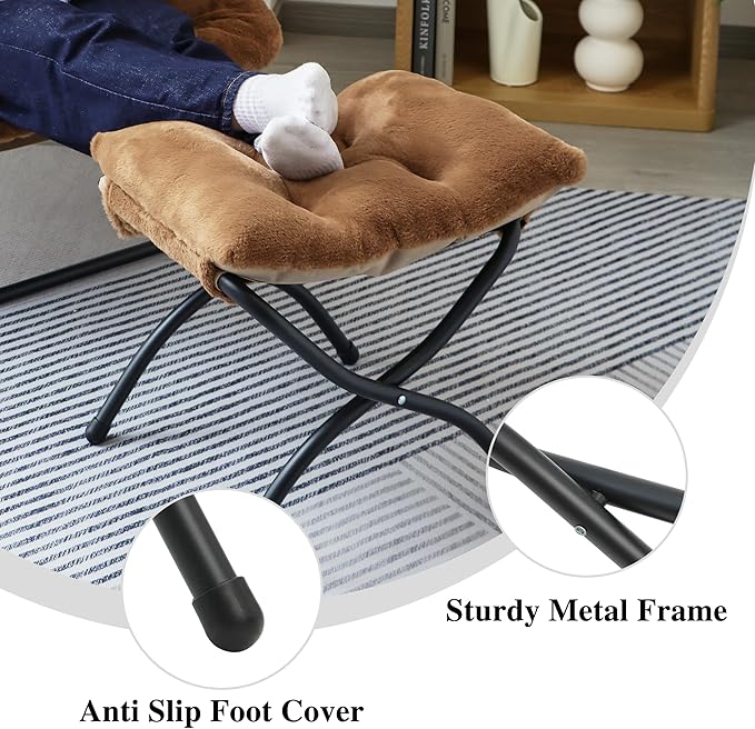 Mordchil HF 15"(H) Folding Ottoman, Set of 2, Foldable Footrest Stool, Small Foot Stool for Couch, Collapsible Foot Rest Ottoman for Sofa, Accent Padded Ottomans for Living Room, Bedroom, Brown