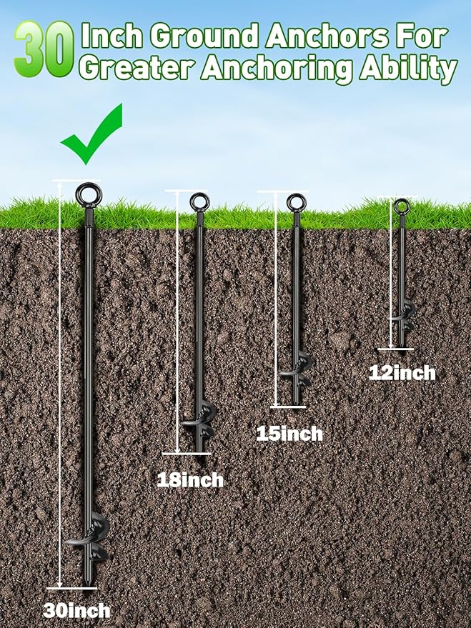 hannger 6 Pcs 30" Long Ground Anchors Shed Anchors Kit with 3/16" Galvanized Cable & Turnbuckles & Carabiners, Heavy Duty Earth Anchors for Sheds Trees Trampoline Greenhouse Swing Set Tent.