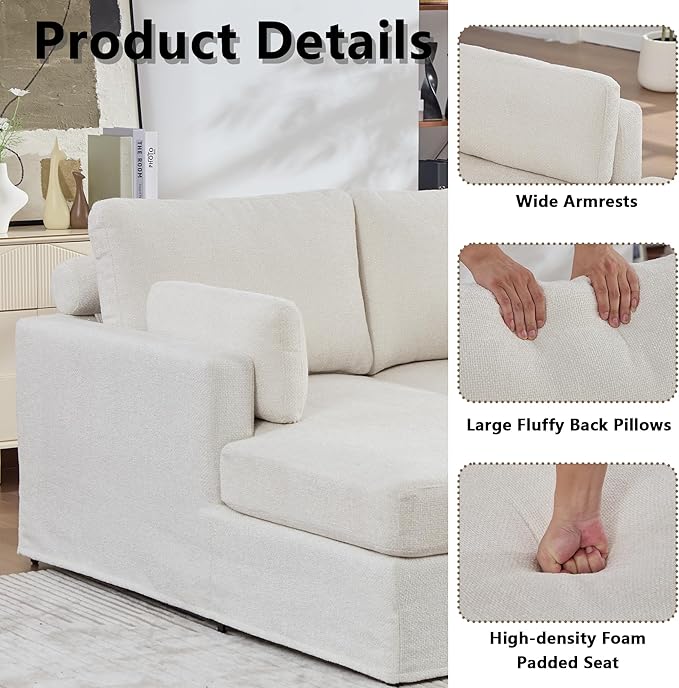 Arouseden 63" Beige Chaise Lounge Chair Indoor,Oversized Double Chaise Lounge with Headrests Offer Neck Comfort,Chenille Sectional Couch,Cozy Oversized Chairs with Armrests and Throw Pillows