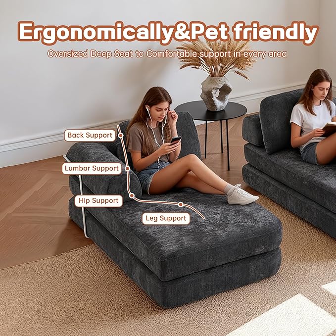 KEIKI 104" Modern Sectional Modular Sofa Bed with Chaise,Enhanced Frame Stability,Compressed Memory Foam Couch for Living Room Bedroom