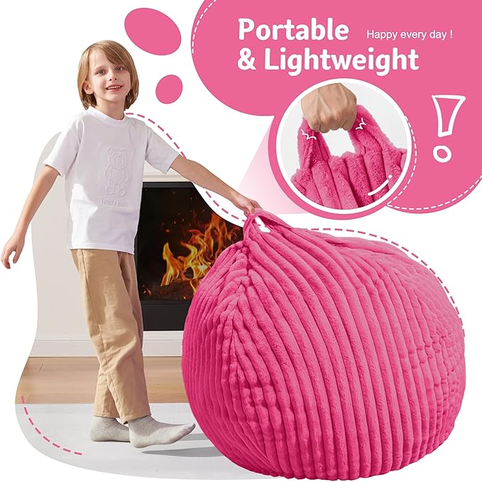 Homguava 2FT Bean Bag Chair, 2' Small Bean Bags with Memory Foam Filled, Beanbag Chairs with Machine Washable Cover Dutch Corded Plush Cover for Classroom,Living Room,Bedroom-Pink