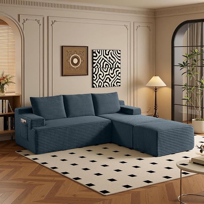 96" Sectional Couches for Living Room Cloud Couch Sofa with L-Shape Upholstered Boneless Couchs Modern Modular Sectional Couch with Chaise (Dark Grey, 96" W+Right Facing Chaise+2Seaters+Ottoman)