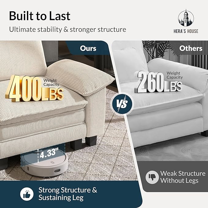 HERA'S HOUSE 3 Pieces Modular Sectional Sofa Sets, Oversized Couch Set with Loveseat and Armchairs, Comfy Cloud Couches with Throw Pillows, 5-Seater Deep Seat Sofa for Living Room, Corduroy Beige