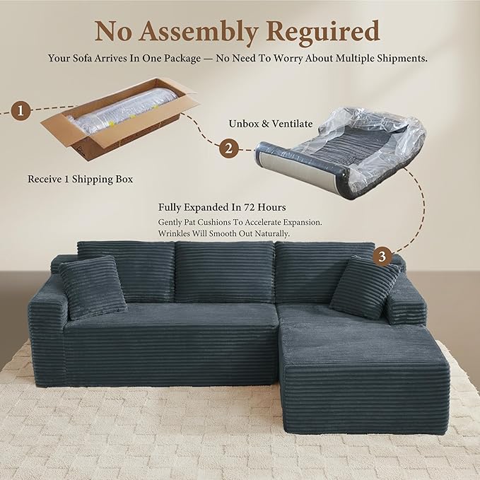 105" Sectional Couches for Living Room Cloud Couch Sofa with L-Shape Upholstered Boneless Couchs Modern Modular Sectional Couch with Chaise (Dark Grey, 105" W+Right Facing Chaise+2Seaters)