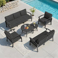 RTDTD Aluminum Outdoor Patio Furniture Set,7 Seats Patio Conversation Sets with 2 Round Coffee Tables,Metal Patio Sectional Furniture Set with 5.1" Thickened Cushions,Black