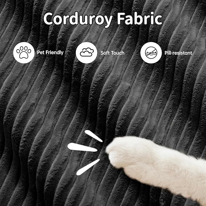 SoarFlash 81” Sectional Cloud Boneless Sofa Couches for Living Room-2 Seater L-Shaped Modern Lounge Couch-No Assembly Modular Corduroy Convertible Sponge Sleeper Sofas with Chaise for Home House,Black