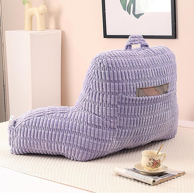 PAJEO Reading Pillow for Sitting in Bed, Large Backrest Reading Pillow with Arm Rest,Back-Rest Support Cushion for Sit Up on Couch, Sofa, and Floor (Light Purple Corduroy, Standard(17"))