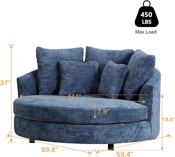 Chifee & Vingol 59.8" W Oversized Accent Barrel Chair Large Round Chair with Wheels,Blue