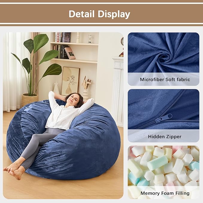 Bean Bag Chairs - Memory Foam Furniture BeanBag Chair - Kids/Teens Sofa with Soft Micro Fiber Cover - Round Fluffy Couch for Living Room Bedroom College Dorm