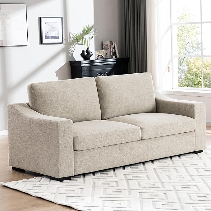ELUCHANG 85" Deep Seat Sofa, Modern Couches for Living Room, 3 Seater Natural Linen Sofa, Upholstered Cushion & Detachable Cover, Comfy Couch for Small Space, Apartment, Oatmeal, 2PCS