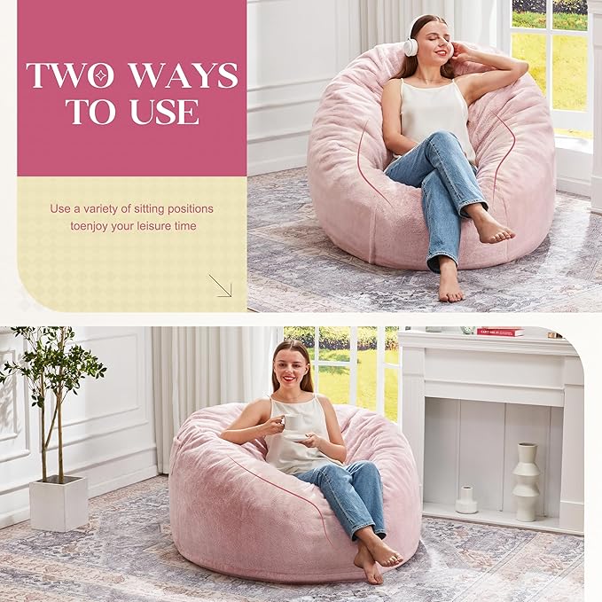 Hobestluk Bean Bag Chairs Giant Beanbag Chair with Filler, Memory Foam Bean Bags with Fluffy & Machine Washable Cover, Bean Bag Chairs for Aduts for Living Room, Bedroom (Pink, 3FT - 36” x 36” x 22”)