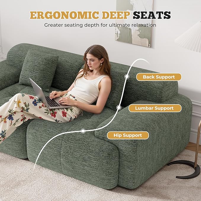 85" Cloud Loveseat Sofa in a Box, Modern Small Couch No Assembly Required, Comfy Deep Seat Boneless Couches for Living Room, Bedroom, Apartment, Green 1 PCS