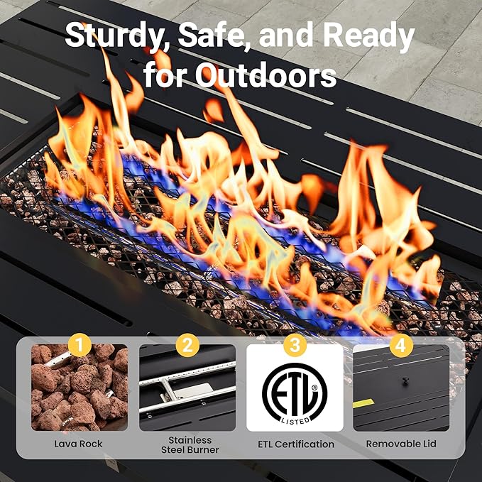 FansaFurn 6-Pieces Outdoor Patio Furniture Set with 43" Fire Pit Table, Outdoor Metal Sectional Sofa with Cushions, Outdoor Conversation Set for Garden, Balcony, Deck, Backyard, Grey
