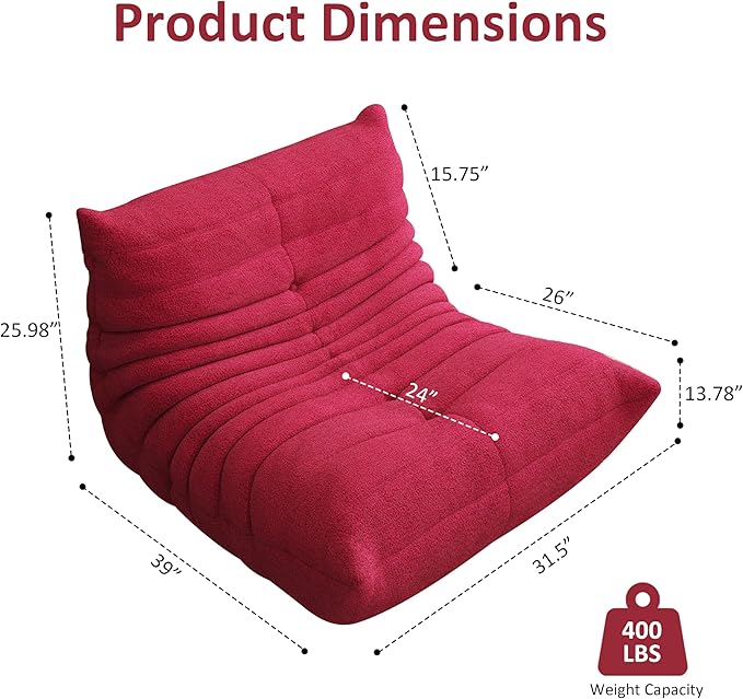 Bean Bag Chair, Oversized Bean Bag Chair for Living Room, Fireside Chair for Adults with Memory Foam Filled, Big Accent Sofa Lounge Floor Sofa for Gaming, Reading, Relax, No Assembly Required.