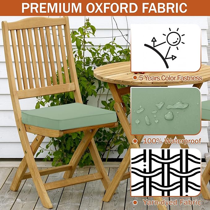 4 Pack Outdoor Chair Cushions 19 x 19 Inch Waterproof Patio Chair Cushions with Tie 5 Year Color Fastness Thick Outdoor Seat Cushion for Garden Lawn Patio Furniture Sage Green