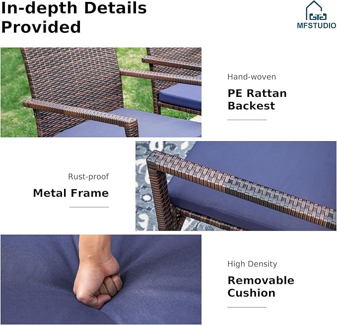 MFSTUDIO Patio Rattan Chairs Set of 4, Wicker Outdoor Dining Chairs Set of 4, All Weather Patio Armchairs w/Armrests, Steel Frame, Brown, 330lbs