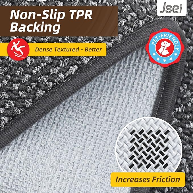 JSEI Dirt Trapper Door Mat 20"x32" Non-Slip Washable Entrance Mat, Dog Doormats, Absorbent & Fade-Resistant Floor Mats, Low Profile Welcome Mats for Entryway, Front Door, and Inside Entrance, Charcoal