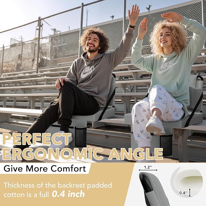 Stadium Seat 2 Pack for Bleachers with Back Support,Portable Bleacher Chairs with Back and Cushion，Grey