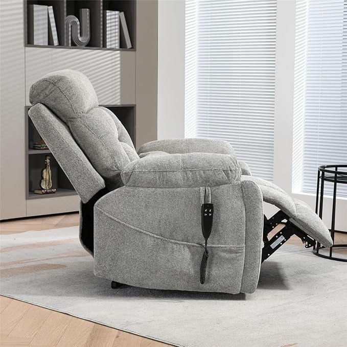 Oversized Lumbar Power Lift Chair with Heat and Massage for Elderly, 26in Extra Wide Recliner Chair for Big Man 400lbs, Dual Motor Hidden Cup Holder Lay Flat Recliner for Seniors Sleeping