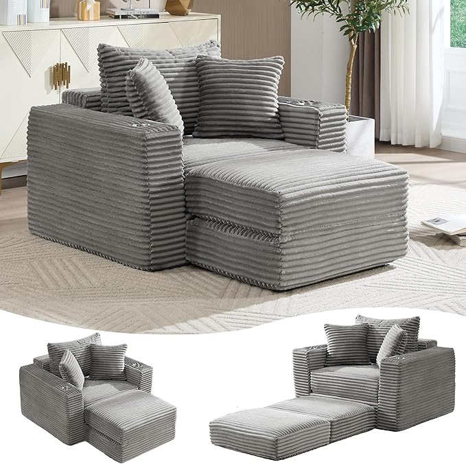 Boneless Chaise Lounge Chair Indoor, All-Foam Convertible Lounge Chair with No Frame, Wide Reclining Floor Lounger for Reading, Napping & Relaxation, No Assembly Needed (Grey)