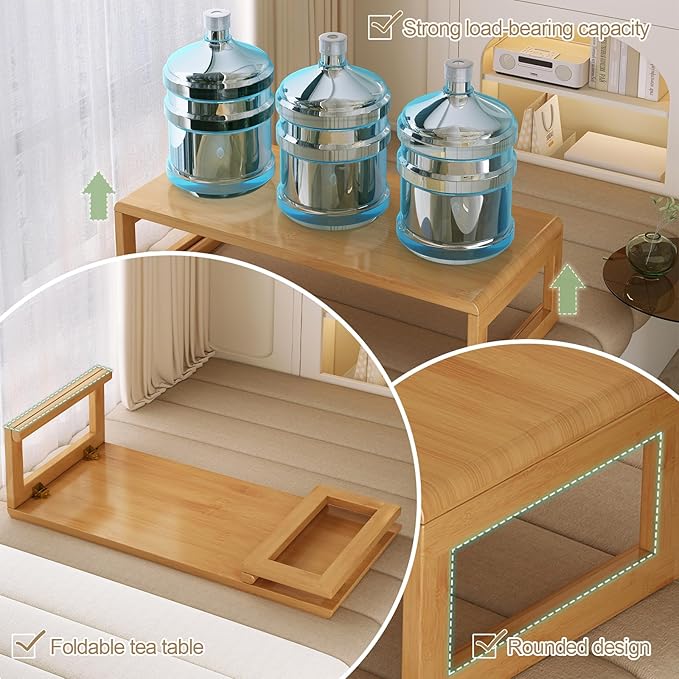 Japanese Floor Table Tea Table Low Coffee Table Bamboo Versatile Folding Design for Tatami Home,Office,Living Room (Original Wood Color, 47.24" Dx 19.68" W x11.8 H)