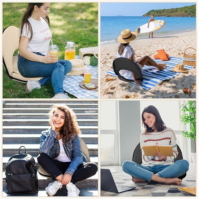 2 Pcs Stadium Seats Floor Chairs Reclining Bleacher Seat with Shoulder Strap Portable Recreation Recliner Beach Folding Waterproof Cushion Chair for Sports