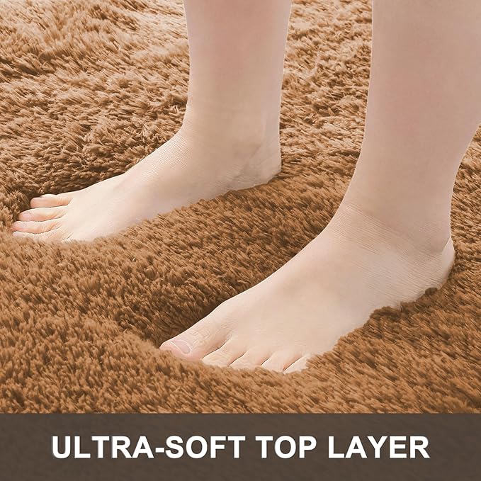OLANLY 3x5 Machine Washable Small Bedside Rug, Soft Fluffy Shaggy Rugs for Living Room, Bedroom, Indoor Floor Carpet for Kids Girls and Boys, Preppy Dorms, Nursery, Home Decor Aesthetic, Khaki