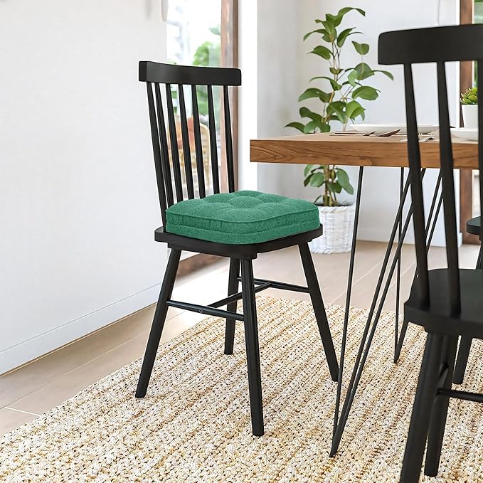 GOFORIT Memory Foam Cushion，Square Seat Cushions for Dining Chairs,Non-Slip Chair Pads with Removable Cover, 16'' x 16'',4 Pack, Green