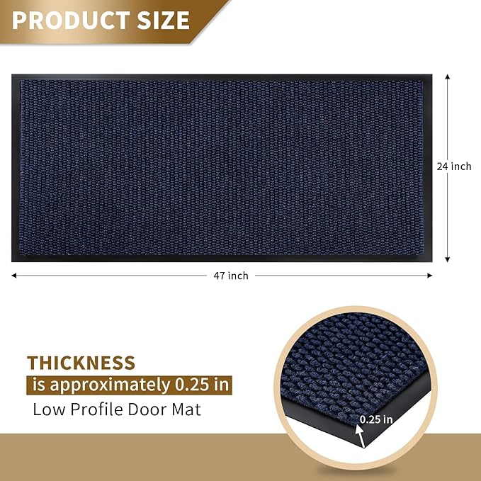 Yimobra Doormat Outdoor Indoor Entrance 47 x 24, All-Season All-Weather Front Door Mat, 100% Waterproof Welcome Matt for Floor Garage Outside Entry, Stain and Fade Resistant,Navy Blue