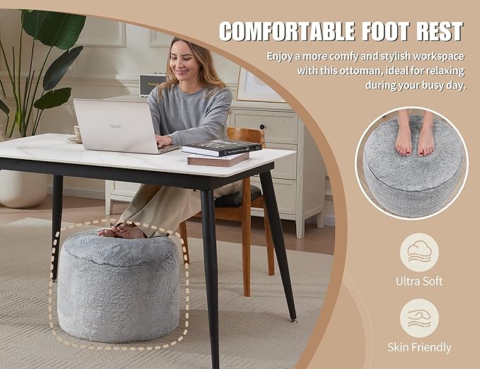 WSOFRLAC Round Storage Ottoman Bench 20"x15" Round Ottoman Cover with Foam Floor Chair Farmhouse Puff Ottom Pouf Stool for Bedroom Soft Large Pouf Ottom Purple Foot Stool Ottom for Accent Chair