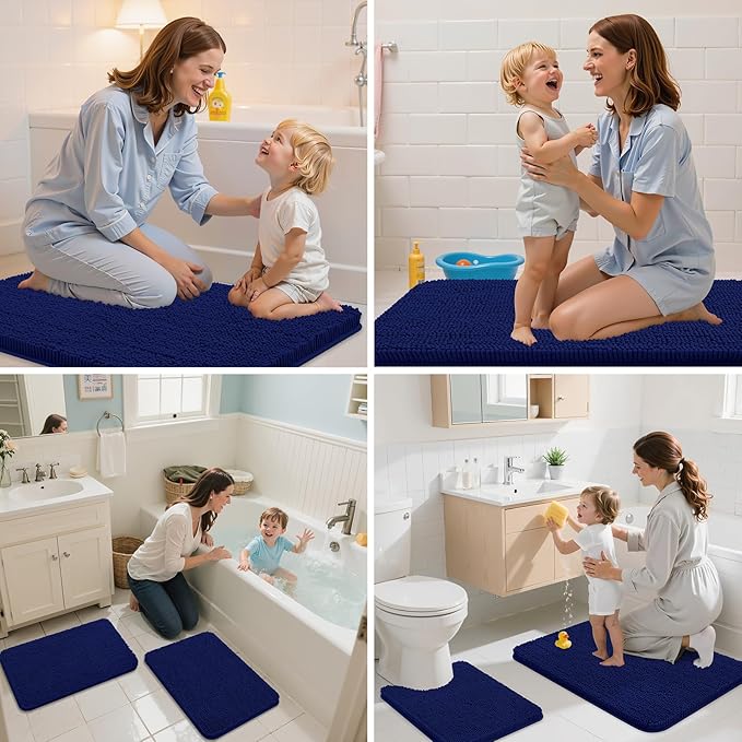 Arotive Bathroom Rugs 34x21, Extra Soft Absorbent Shaggy Chenille Bath Rugs, Machine Washable Rubber Backing Non-Slip Bath Mats for Bathroom Floor Tub and Shower, Home Decor Accessories, Navy
