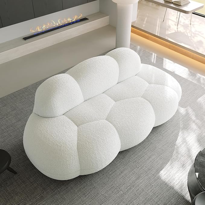 JACH Cloud Shaped Couches for Living Room, Modern Comfy Upholstered Sofa, Cloud Shaped Leisure Sofa, Upholstered Couch for Bedroom, Apartment, Small Space (White, No Assembly Required)