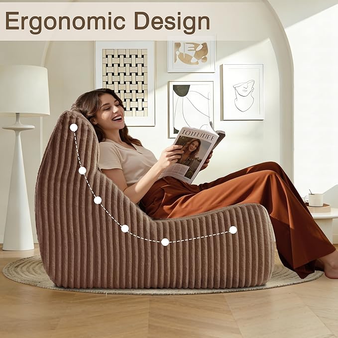 Big Bean Bag Chairs, Lazy Floor Sofa, Fireside Chair for Living Room, Bedroom, Office (Brown, Loveseat)