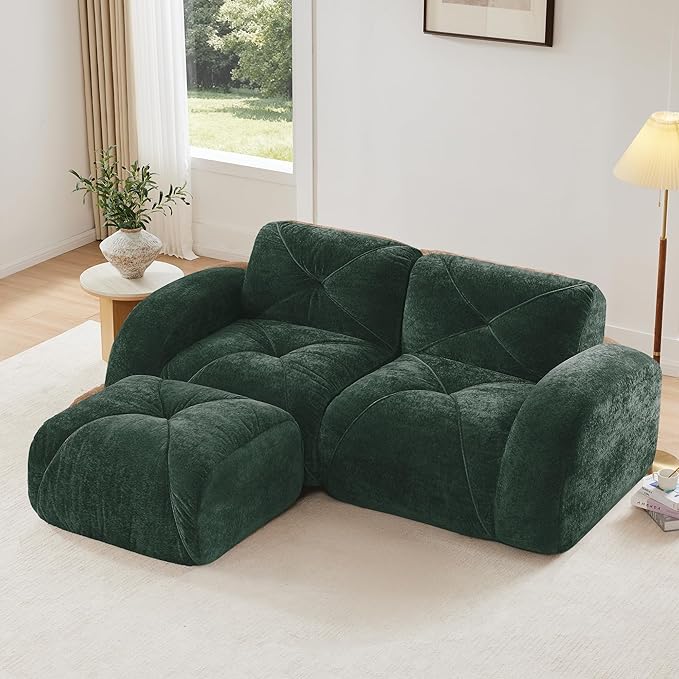 Modular Sectional Sofa with Free Combination,Boneless Floor Couch for Small Spaces, Living Room & Lounge,Velvet 2-Seater Sectional Couch with Ottoman,No Assembly Needed