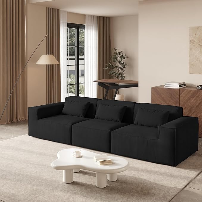 JACH 118" Modular Sectional Sofa, Huge Plus 3 Seater Cloud Couch, Modern Comfy Cloud Couches, Sofas Furniture for Living Room, Office, Apartment, Black