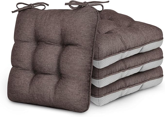 Love's cabin Memory Foam Chair Cushions Set of 4, Outdoor/Indoor Chair Pads for Dining Chairs 4 Pack, Seat Cushions for Kitchen, Dining Room, Office, Patio Chairs, 19"x19"x3.5" Coffee