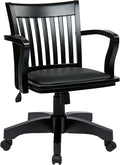 OSP Home Furnishings Deluxe Wood Banker's Desk Chair with Padded Seat, Adjustable Height and Locking Tilt, Black Finish and Black Vinyl