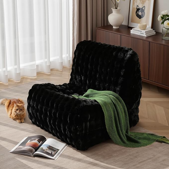 Black Bean Bag Chairs for Adults,Comfy Small Bean Bag Sofa with Back Support,Memory Foam Bean Bag Chair for Kids,Faux Fur Fireside Beanbags Lazy Sofa for Bedroom,Dorm,Apartment,Living Room