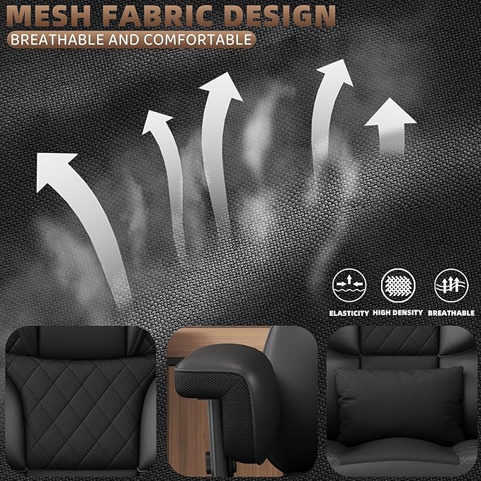 Vonesse Big and Tall Office Chair, Computer Chair with Soft Adjustable Armrests, Ergonomic High Back Gaming Chair with Lumbar Support, Executive Chairs with Footrest (PU Leather + Mesh Fabric,Black)
