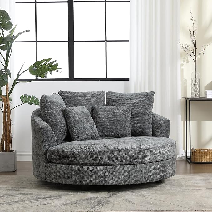 Chifee & Vingol 59.8" W Oversized Accent Barrel Chair Large Round Chair with Wheels,Grey